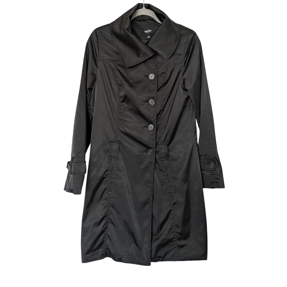Mossimo Black Trench Coat Womens Size M Black Button‎ Front Lightweight Jacket